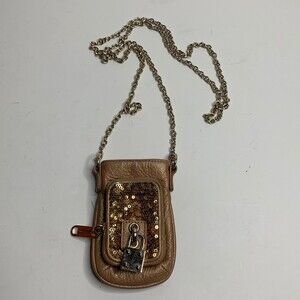 Alexis Hudson Metallic Brown Leather Mini Crossbody Purse Chain Strap 5.5x3.5”